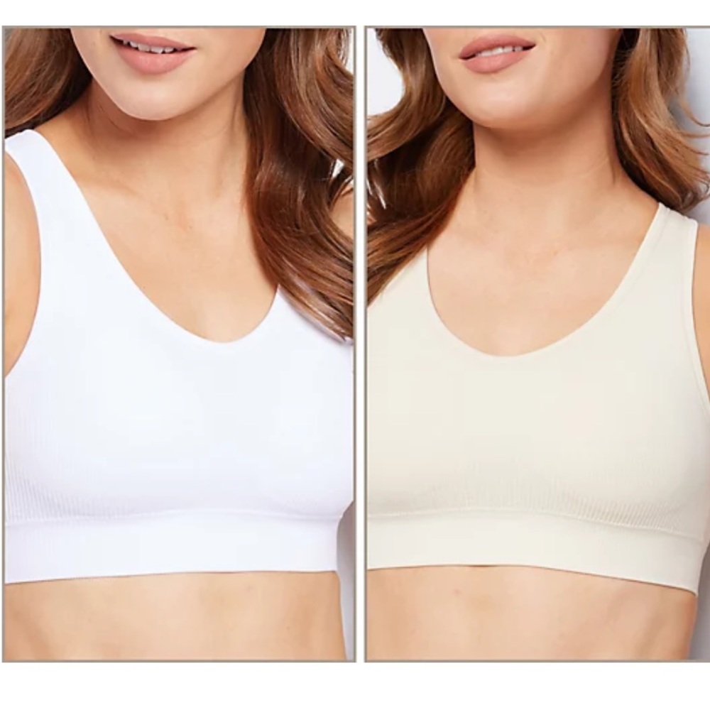 AnyBody Set of 2 Rib Knit Seamless Bras size:Medium White/Pearl  NWOT A393149